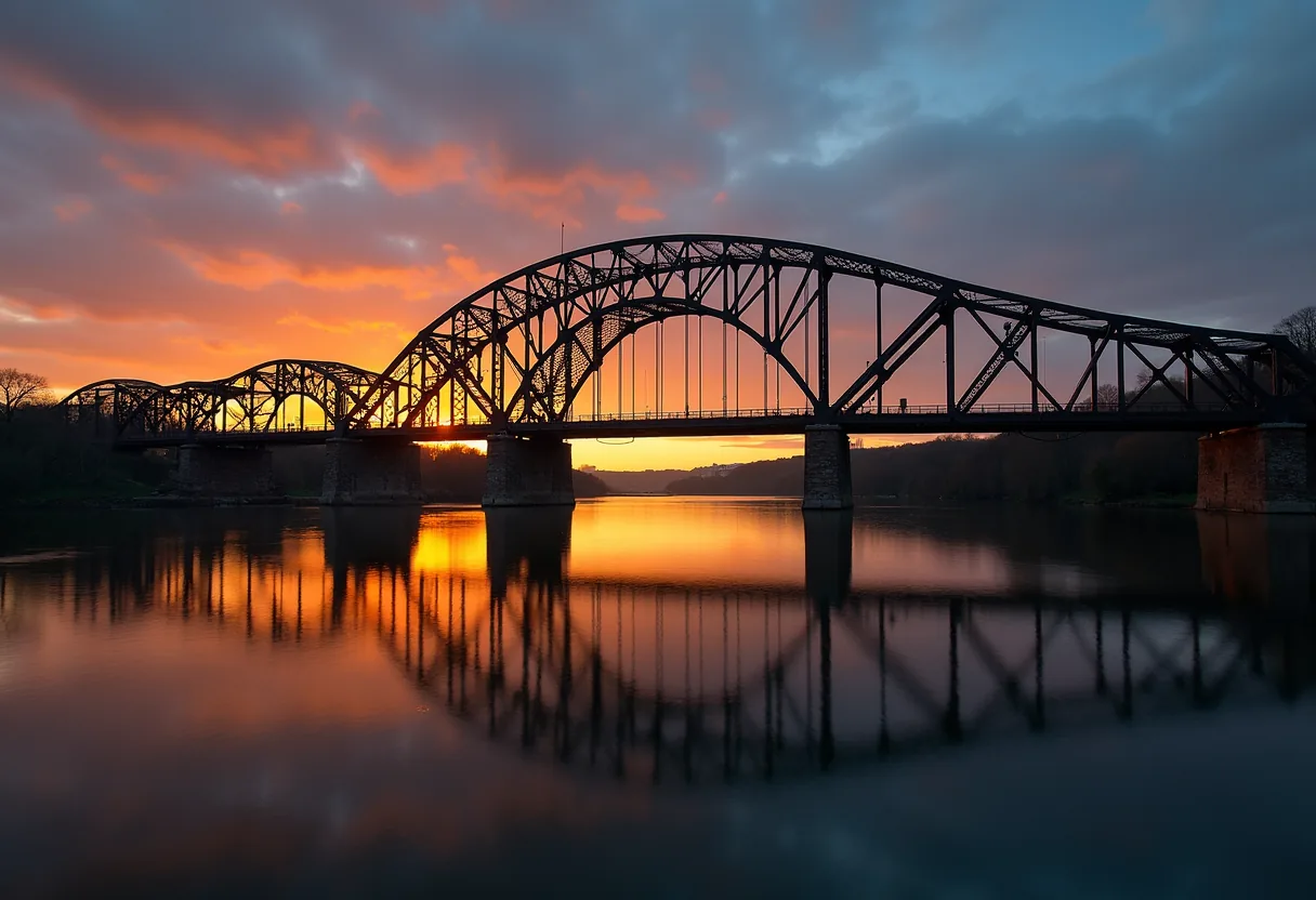 The first arch bridge made entirely of cast iron, marking the birth of the Industrial Revolution.