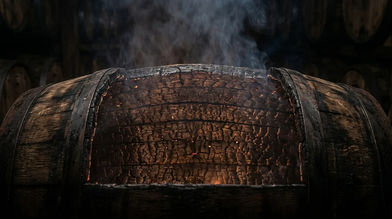 Bourbon gets sixty percent of its flavor from burned wood. Distillers set barrels on fire, and that char layer becomes liquid chemistry magic.