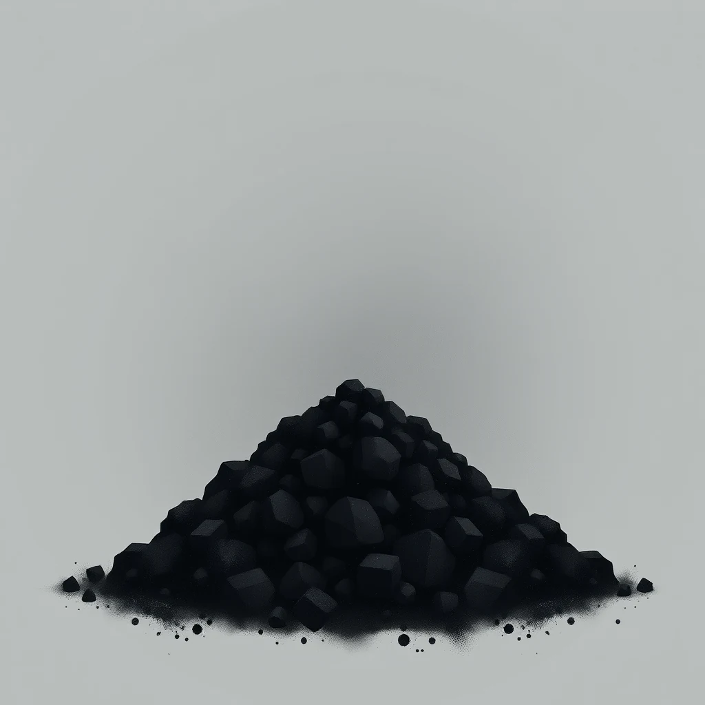 A mound of dark, hexagonal activated carbon granules is shown against a plain background, highlighting its texture and structure.