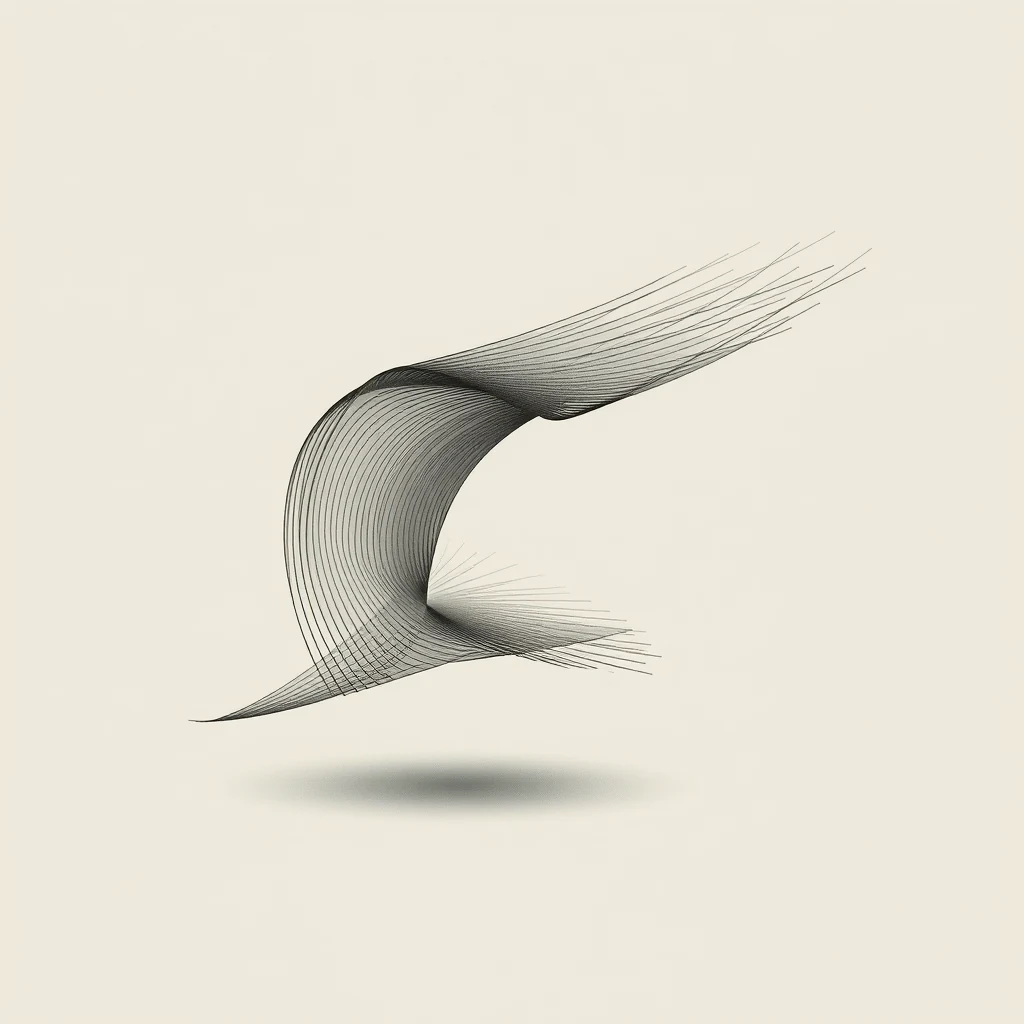 A dynamic, abstract structure composed of intersecting lines forms a swirling pattern, symbolizing aeroelastic flutter, a self-feeding loop where fluid flow energy drives structural movement.