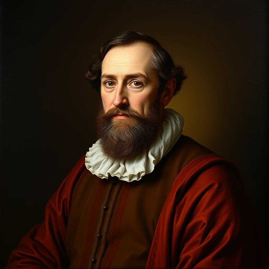 A portrait of Aloysius Lilius, a Calabrian physician and astronomer, wearing a red robe with a white ruffled collar, set against a dark background.