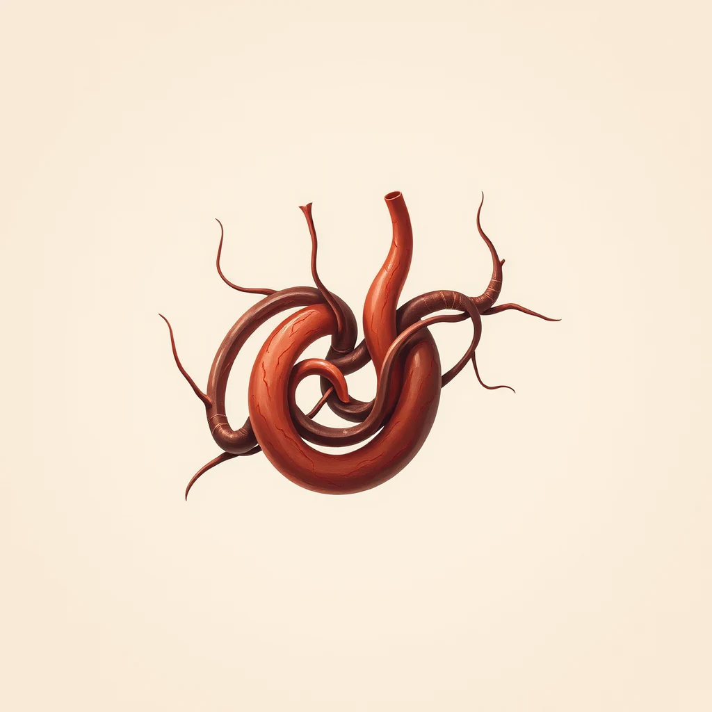 The image depicts a complex network of intertwined red tubes resembling anastomosed blood vessels, showcasing the intricate connections in reconstructive microsurgery.
