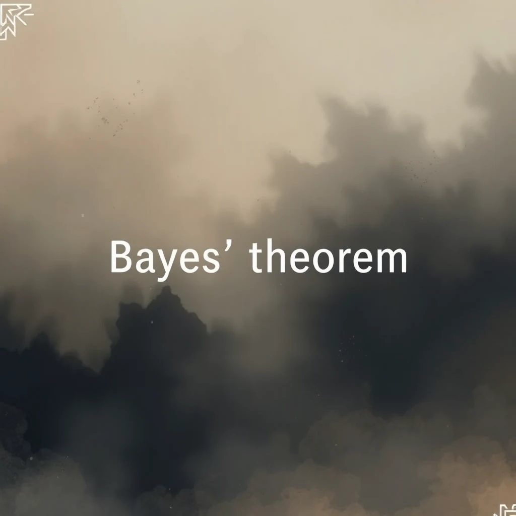 The image features a cloudy sky with the text "Bayes' theorem" prominently displayed in the center, symbolizing the concept of updating probabilities based on new evidence.