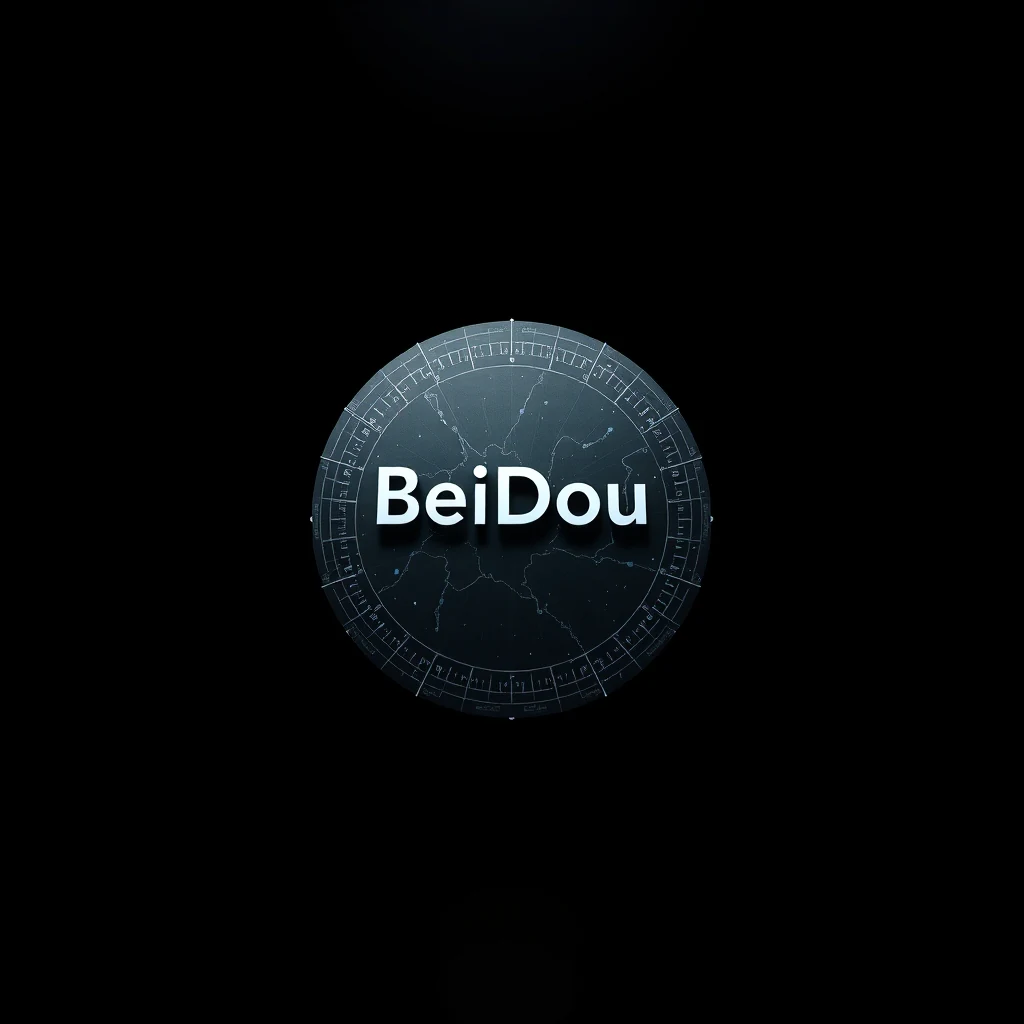 The image displays the logo for BeiDou, China's global satellite navigation system, featuring a circular design with grid lines and the word "BeiDou" prominently displayed in white against a dark background.