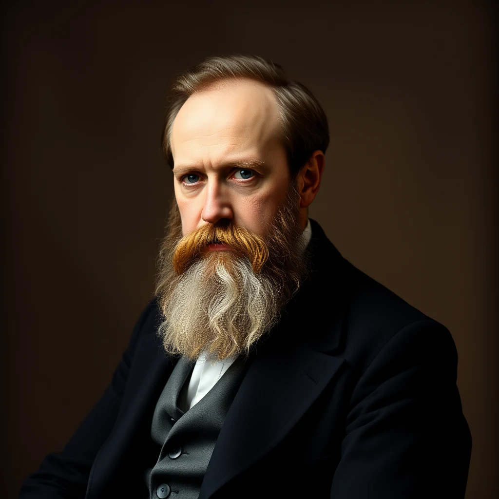 A man with a long, well-groomed beard and mustache, dressed in formal attire, stands against a dark background, exuding an air of scholarly gravitas.