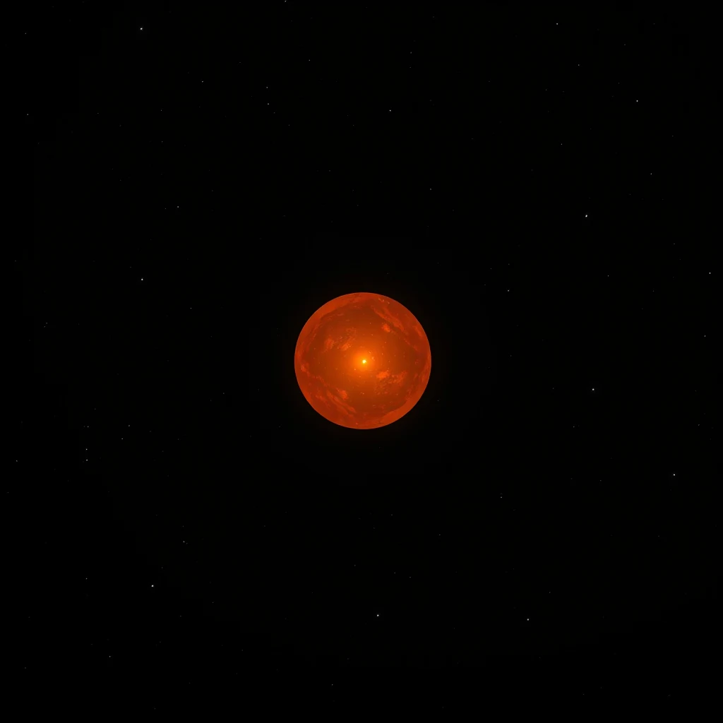 A glowing red sphere, Betelgeuse, a supergiant star in the constellation Orion, stands out against the dark expanse of space.