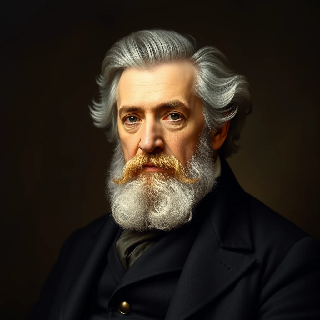 A portrait of Carl Friedrich Gauss, a distinguished German mathematician, wearing a dark suit and sporting a full white beard and mustache, set against a dark background.