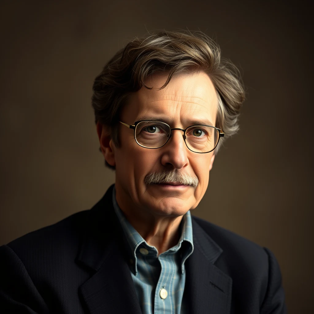 A man with short, wavy hair and glasses is wearing a dark suit jacket over a light blue shirt.