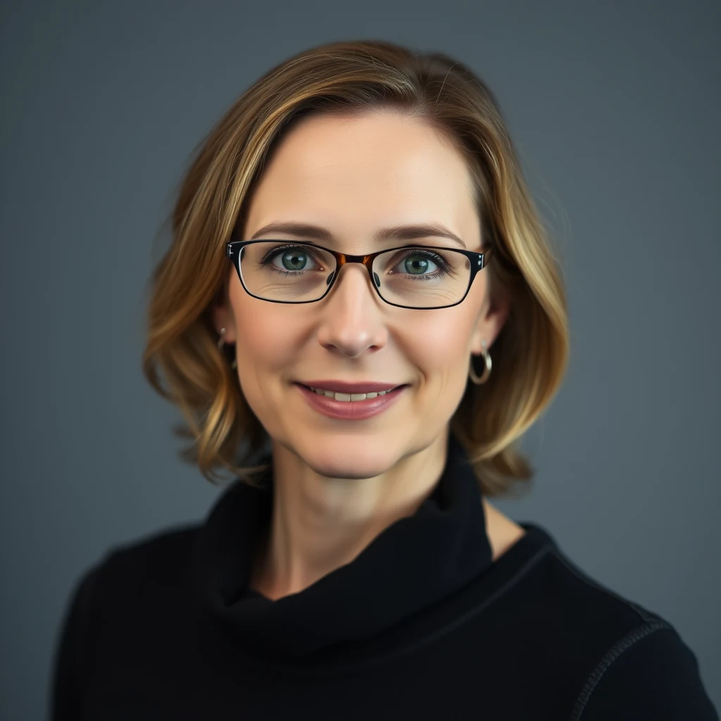 Caroline Albertin, an American developmental biologist, is shown wearing glasses and a black top against a neutral background.