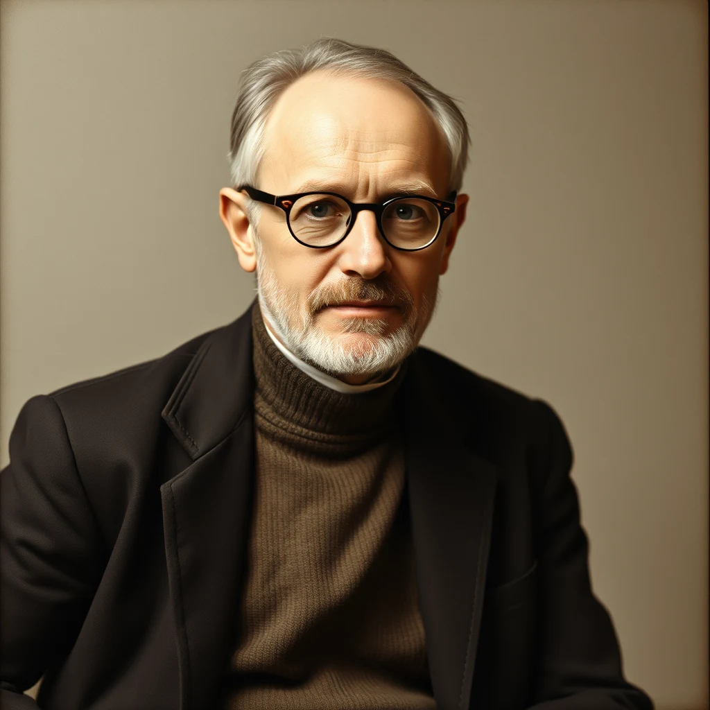 Claus Jönsson, wearing glasses and a dark suit over a brown turtleneck, is depicted in a professional portrait.
