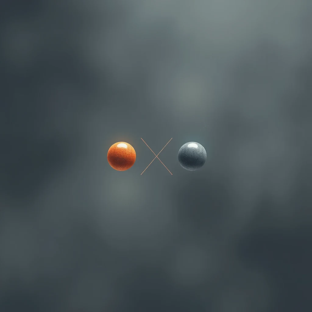 Two spheres, one orange and one gray, are connected by a cross, symbolizing the sharing of electrons in a covalent bond.