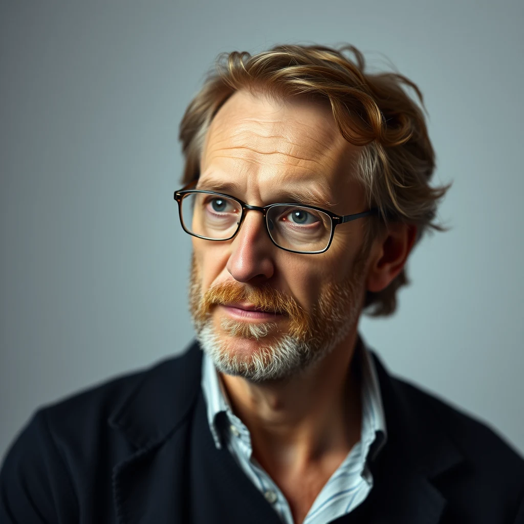Dan-Eric Nilsson, wearing glasses and a dark blazer over a light shirt, gazes thoughtfully to the side against a neutral background.