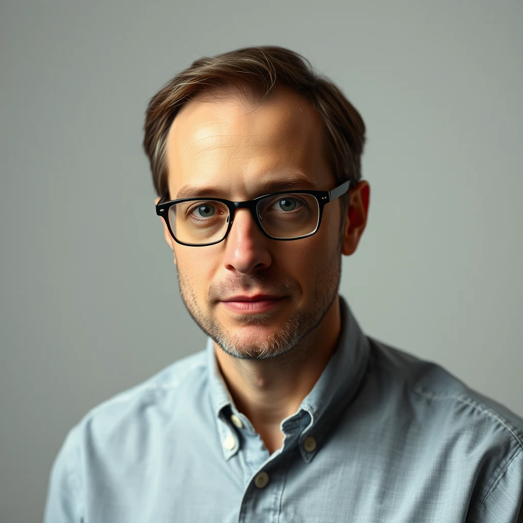 Daniel Levin, wearing glasses and a light blue shirt, stands against a neutral background.