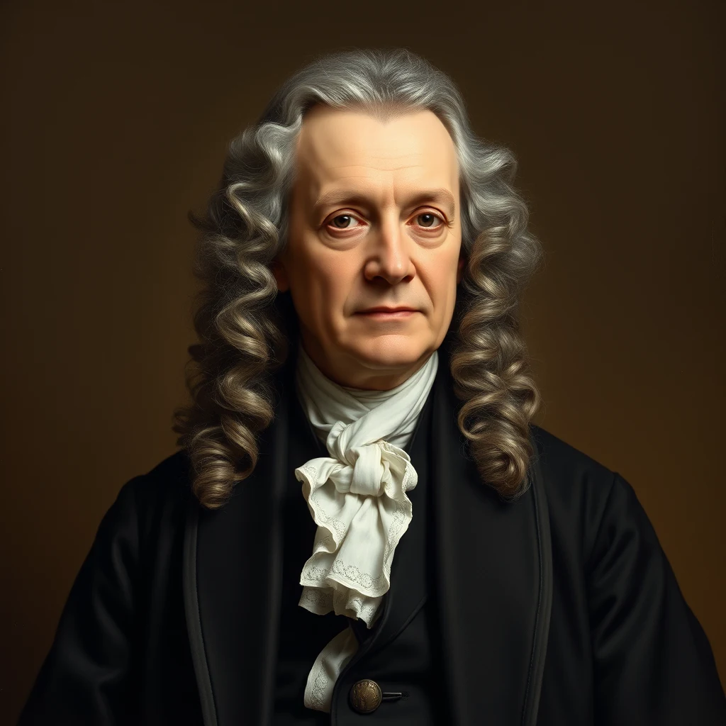 A portrait of Edmond Halley, an English astronomer with long, curly gray hair, wearing a black coat and a white cravat, set against a dark background.