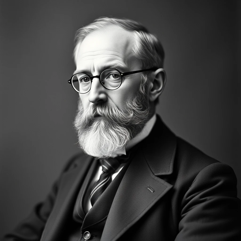 A black-and-white portrait of Ernst Abbe, a German physicist, wearing glasses and a formal suit, with a thoughtful expression.