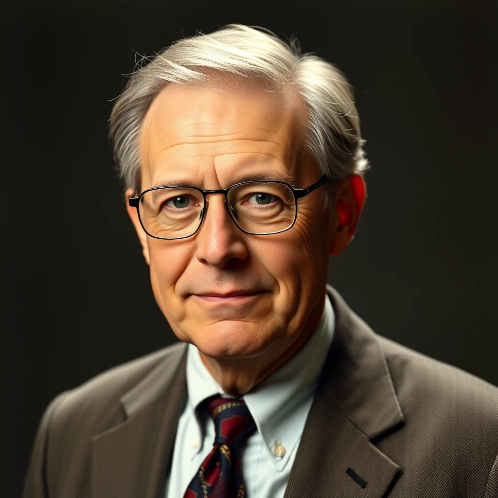 Franklin Stahl, an older man with white hair and glasses, wears a suit and tie, exuding a scholarly demeanor.
