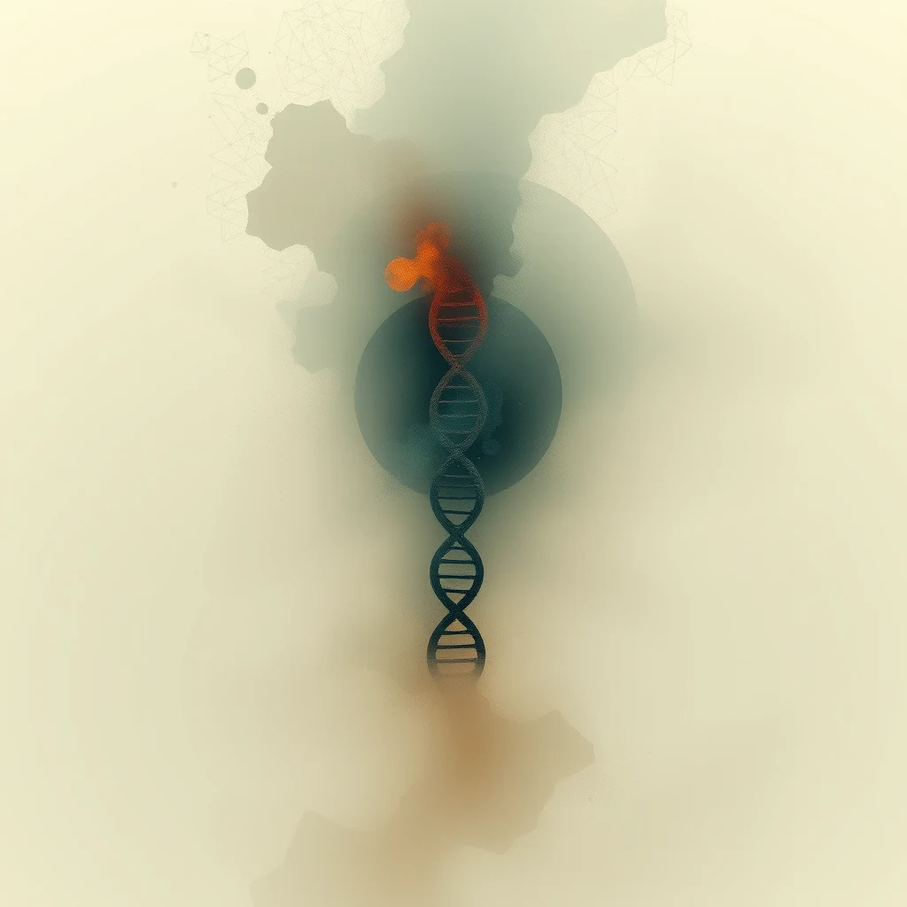A silhouette of a person with a glowing orange DNA helix emerging from their head, symbolizing a gene drive concept.