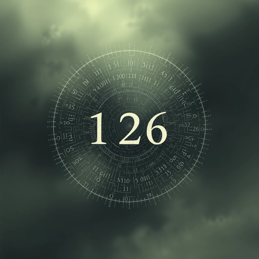 The image features a circular diagram with the number "126" prominently displayed at its center, surrounded by intricate numerical patterns and symbols, representing Gödel numbering.