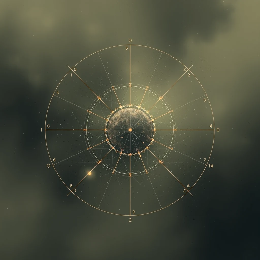 A circular diagram with numbered points and interconnected lines forms a complex pattern, symbolizing the intricate nature of Goodstein's theorem, which explores the growth and eventual termination of sequences of natural numbers.