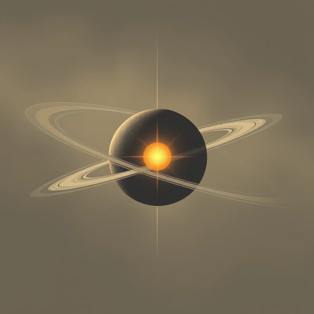 A spacecraft maneuvers near Saturn, exchanging momentum with the planet as part of a gravity assist maneuver, altering its trajectory around the Sun.