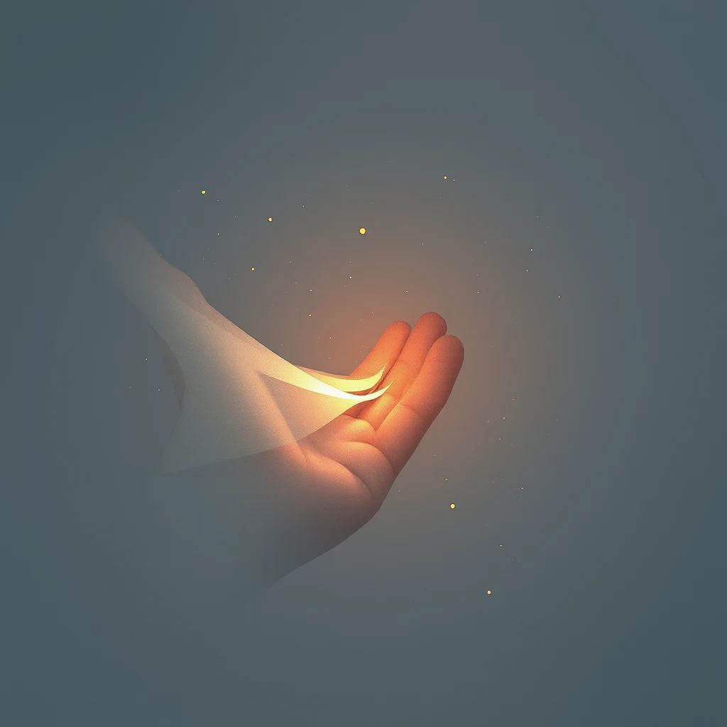 A hand gently cradles a glowing, wavy object against a soft, starry background, symbolizing the concept of haptic feedback in a futuristic, tactile interface.
