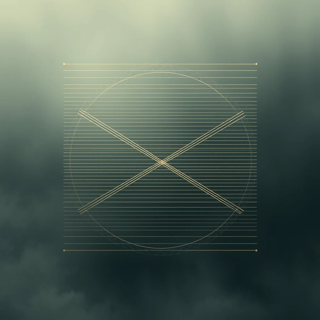 A geometric illustration featuring intersecting lines forming an 'X' within a square, set against a dark, cloudy background, symbolizing the harmonic series concept.