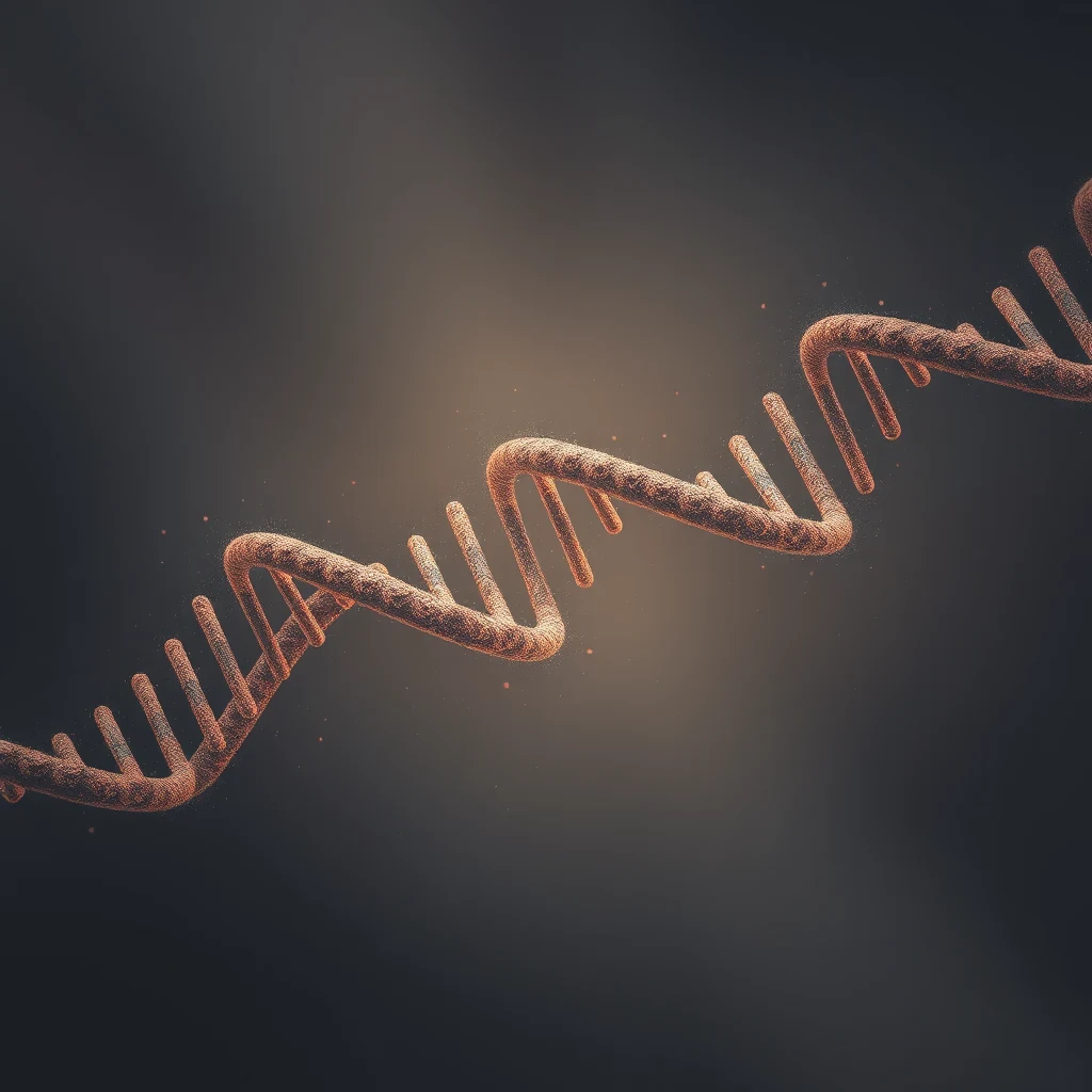 A digital rendering of a DNA double helix being unwound by an enzyme, showcasing the process of helicase action in genetic replication.