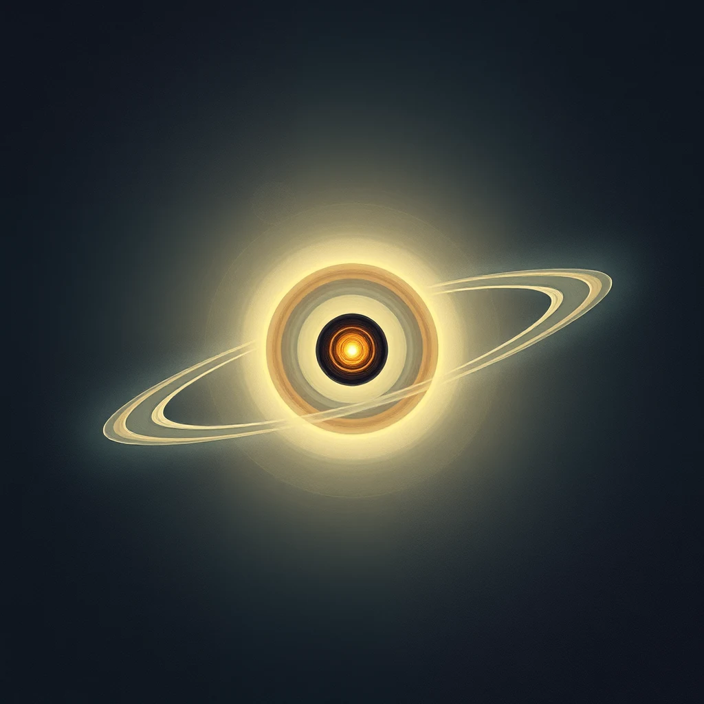 A glowing ring structure resembling Saturn's rings is depicted against a dark background, symbolizing the concept of the heliopause, where the solar wind meets the interstellar medium.
