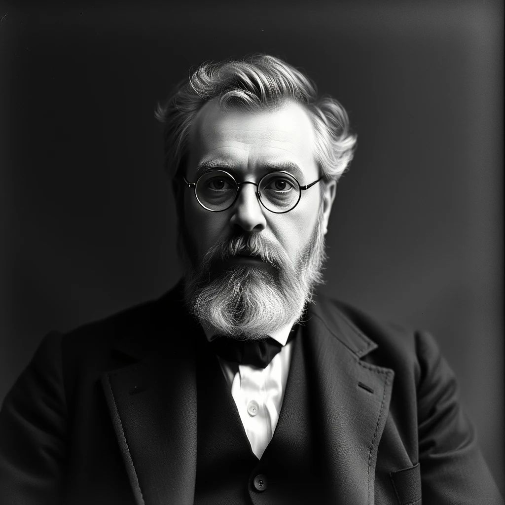 A black-and-white portrait of Henri Poincaré, wearing a suit and bow tie, with a thoughtful expression and a full beard.