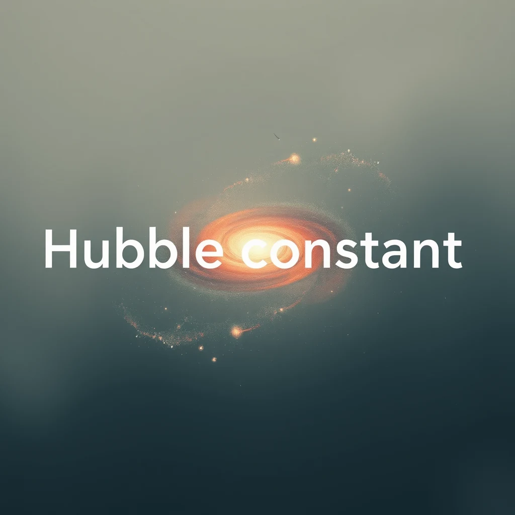 The image depicts a swirling galaxy with the text "Hubble constant" overlaid, symbolizing the concept of the Hubble constant in astronomy.