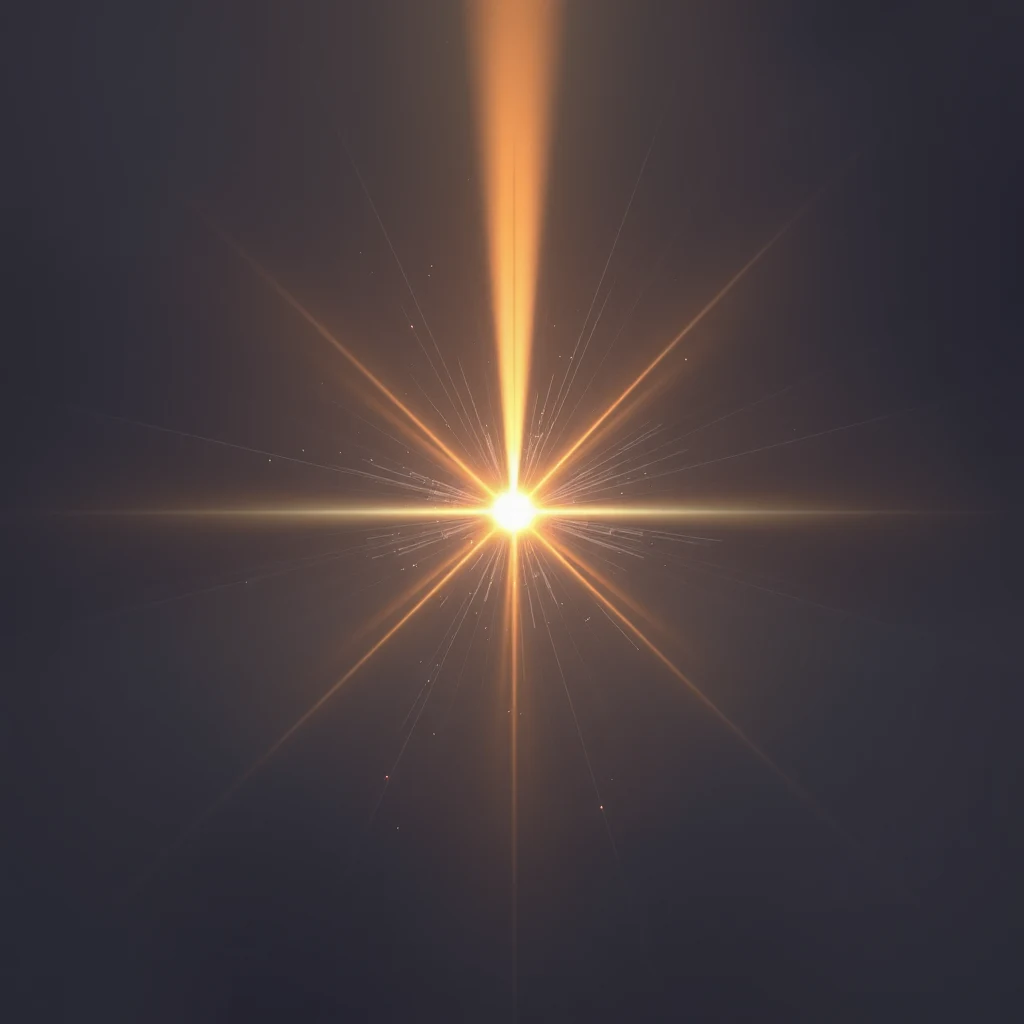 A bright, radiant light with radiating beams of light emanates from the center against a dark background, symbolizing the concept of ion beam figuring.