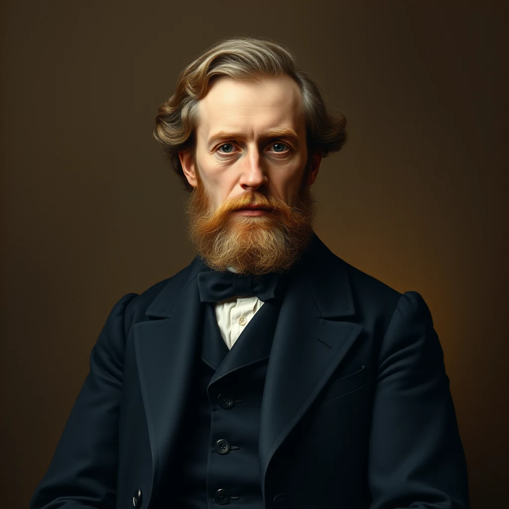 A portrait of James Nasmyth, a Scottish engineer dressed in formal attire with a bow tie and a neatly groomed beard, set against a dark background.