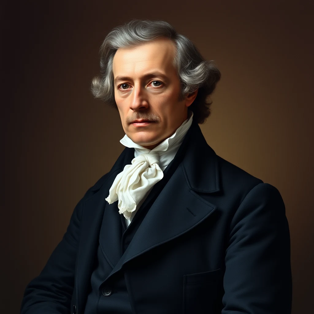 A portrait of Johann Wilhelm Ritter, a German physicist and chemist from 1776 to 1810, wearing formal attire with a white cravat and dark coat, set against a dark background.