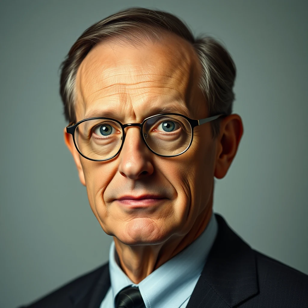 A man with short gray hair and glasses, wearing a dark suit and light blue shirt, is depicted in a professional portrait.