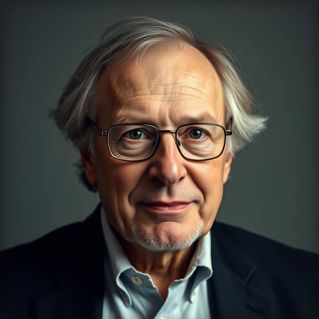 A man with gray hair and glasses, wearing a dark suit jacket over a light blue shirt, is captured in a close-up portrait against a neutral background.