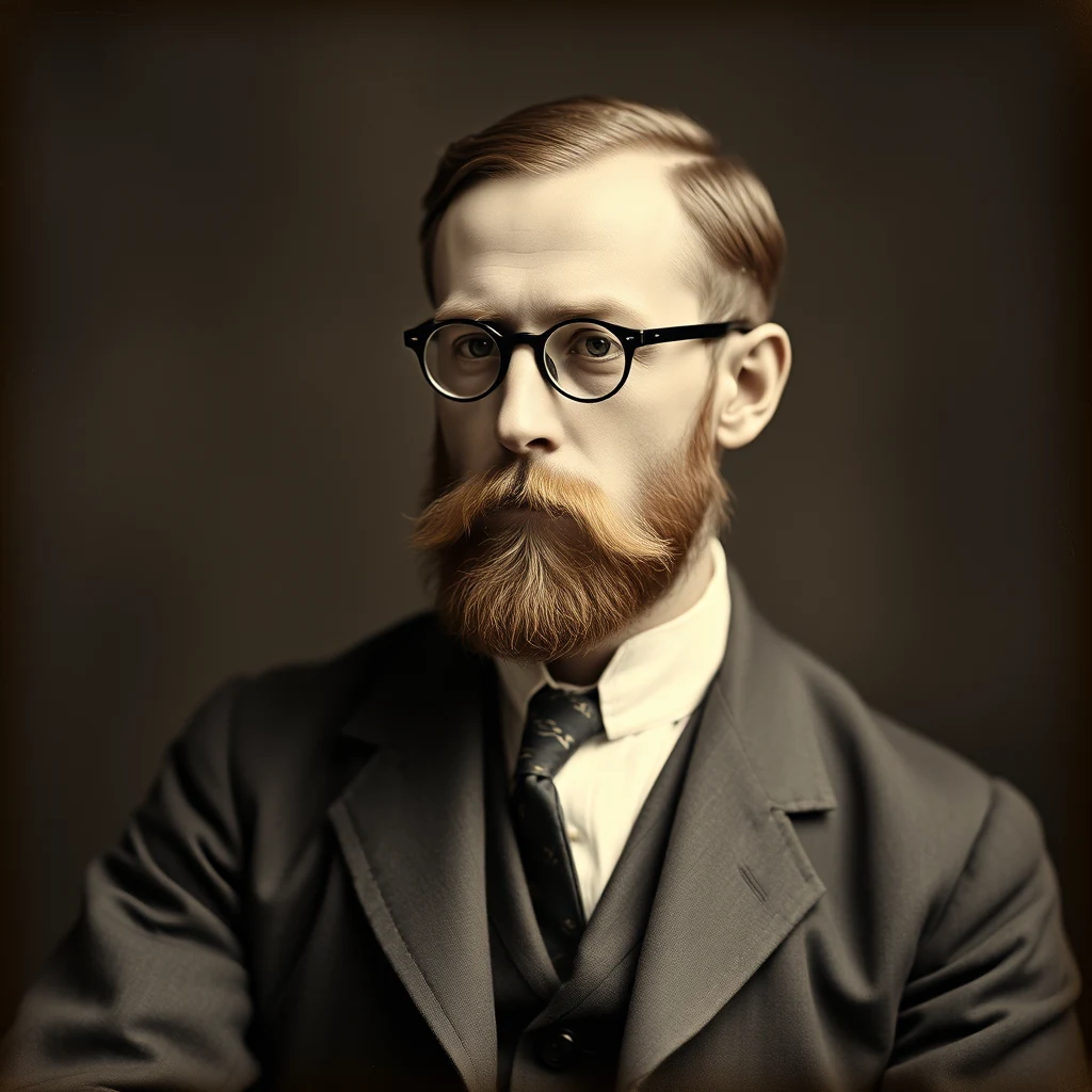 A portrait of Leo Baekeland, a Belgian-American chemist wearing glasses, a suit, and a tie, with a neatly groomed beard and mustache.