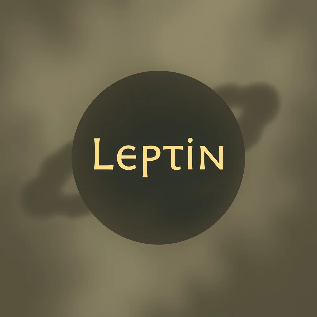 A dark circle with the word "LEPTIN" in gold letters is centered against a neutral background, casting a shadow to the right.