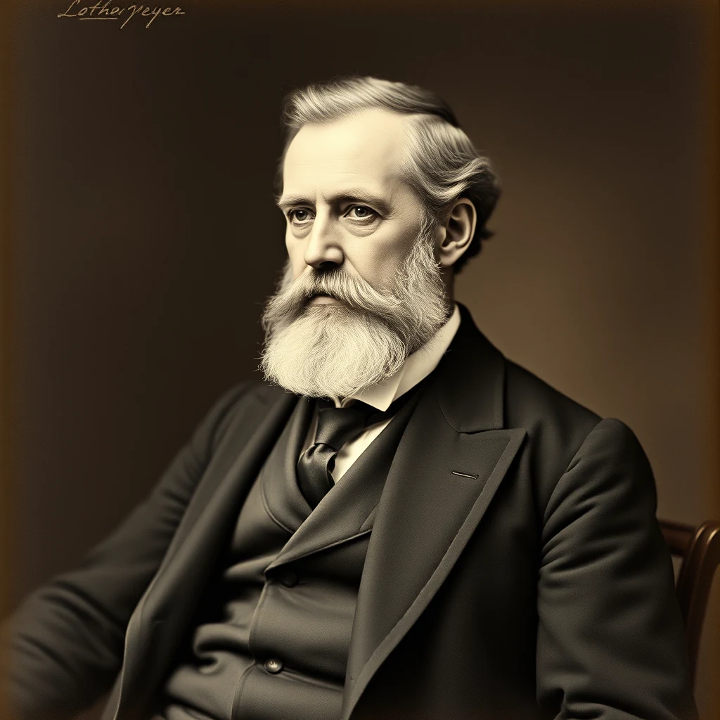 A formal portrait of Lothar Meyer, a German chemist in a dark suit with a white beard, seated against a dark background.