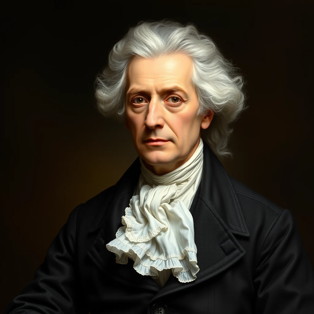 A portrait of Luigi Galvani, an 18th-century anatomist with white hair, wearing a black coat and a white cravat, set against a dark background.