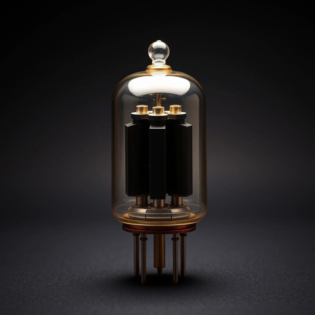 A transparent glass vacuum tube with metallic components inside, designed to generate microwaves using a spinning electron mechanism within a magnetic field.