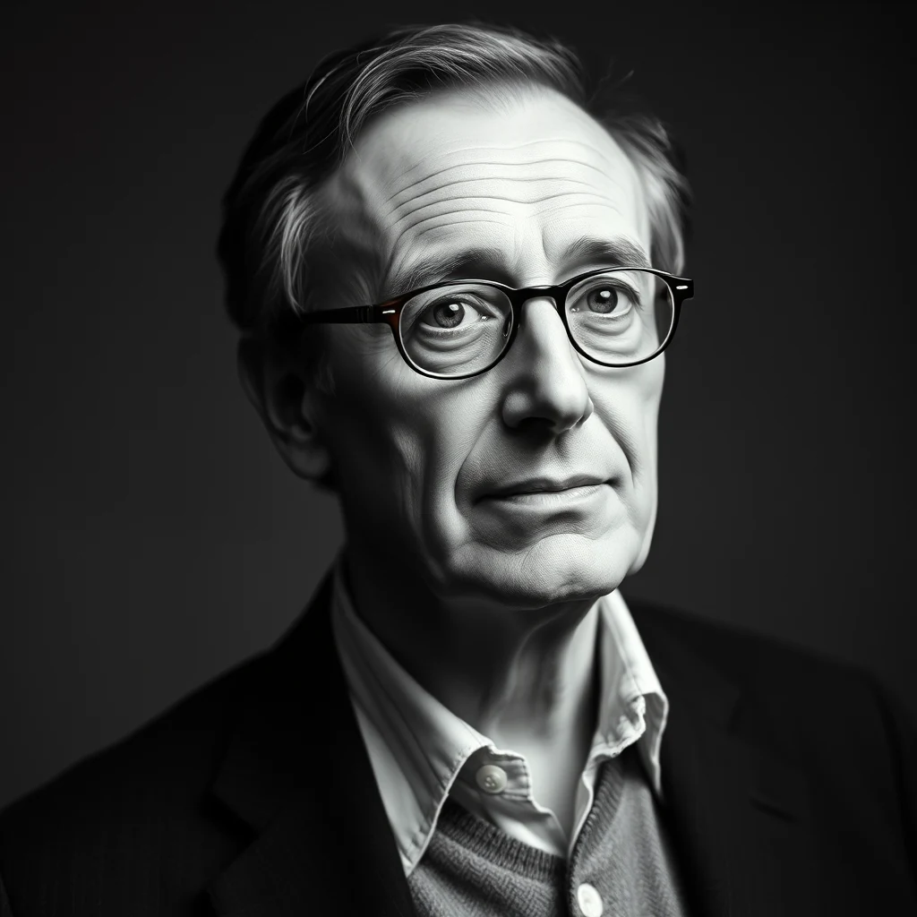 A black-and-white portrait of Michael Polanyi, wearing glasses and a suit jacket over a collared shirt, set against a dark background.