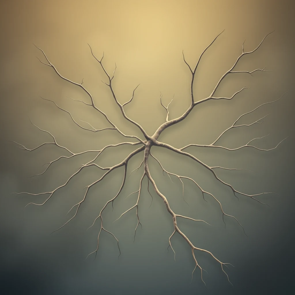 A neuron with multiple branches extends outward, symbolizing the complex structure of a myelinated axon, where a fatty insulating sheath wraps around the axon to facilitate rapid signal transmission.