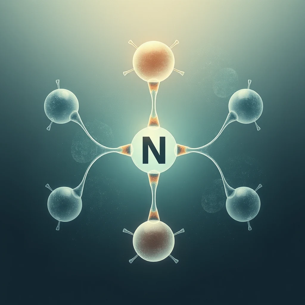 The image depicts a molecular structure representing nitrogenase, an enzyme used by certain bacteria to convert atmospheric nitrogen into ammonia, highlighting its role in fixing nitrogen under ambient conditions.