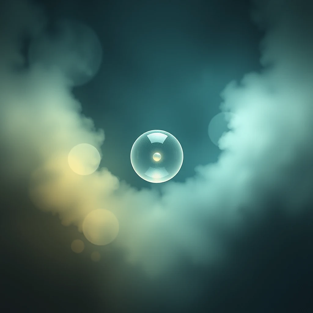 A glowing sphere surrounded by ethereal clouds represents a noble gas, symbolizing its unique atomic structure with a full outer electron shell.