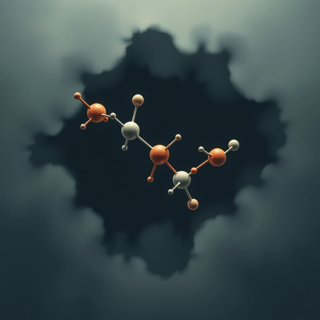 A molecular model of orotidine decarboxylase enzyme is depicted against a backdrop of swirling clouds, symbolizing its role in the biosynthesis of pyrimidine bases in DNA and RNA.