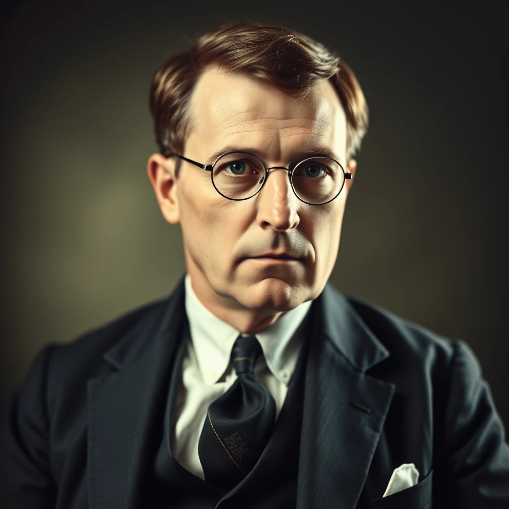 A man wearing glasses and a dark suit with a white shirt and tie stands against a dark background, looking directly at the camera.