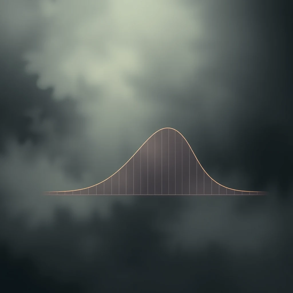 A dark, cloudy sky frames a glowing, symmetrical curve resembling a Planck curve, symbolizing the distribution of energy emitted by a black body at various wavelengths.