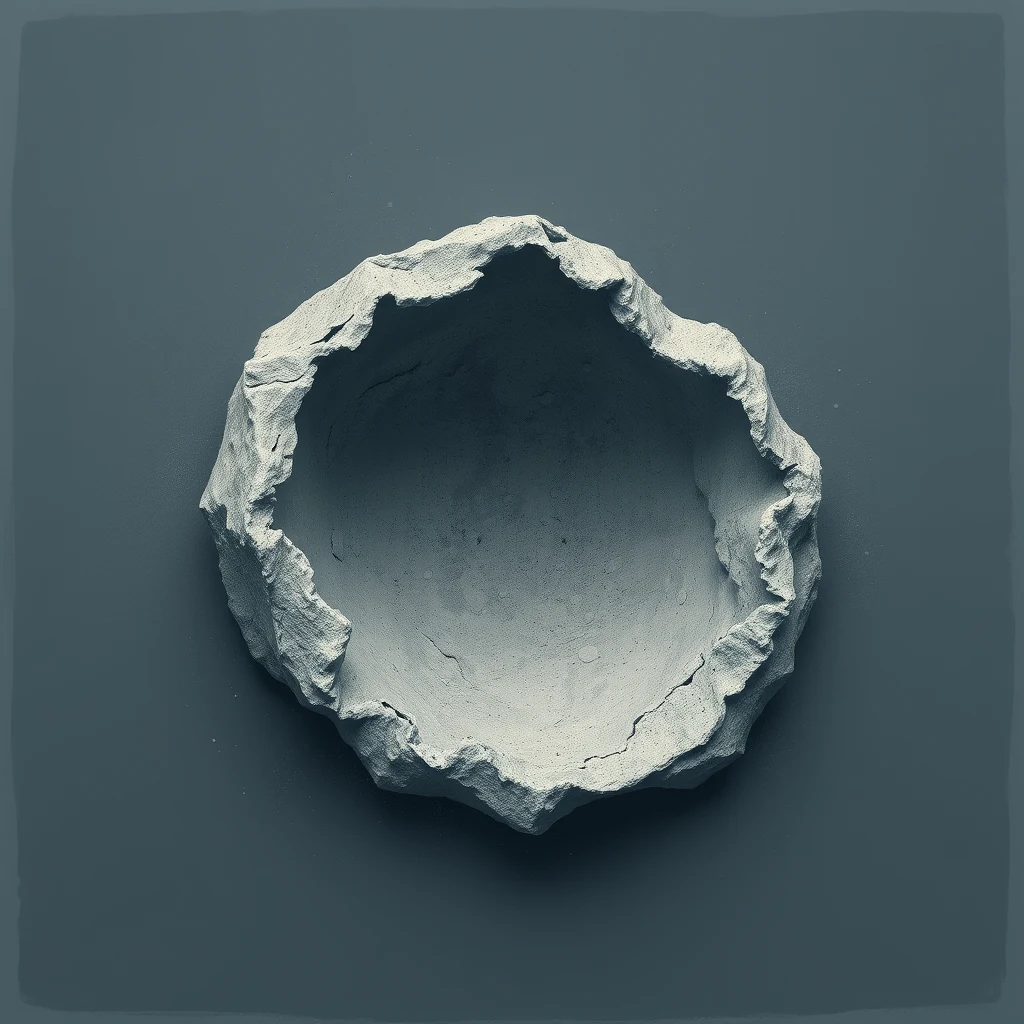 A circular, textured object resembling a bowl or mold with a rough, uneven edge sits against a dark background, illustrating the concept of pozzolana, a volcanic ash used by the Romans to create cement.