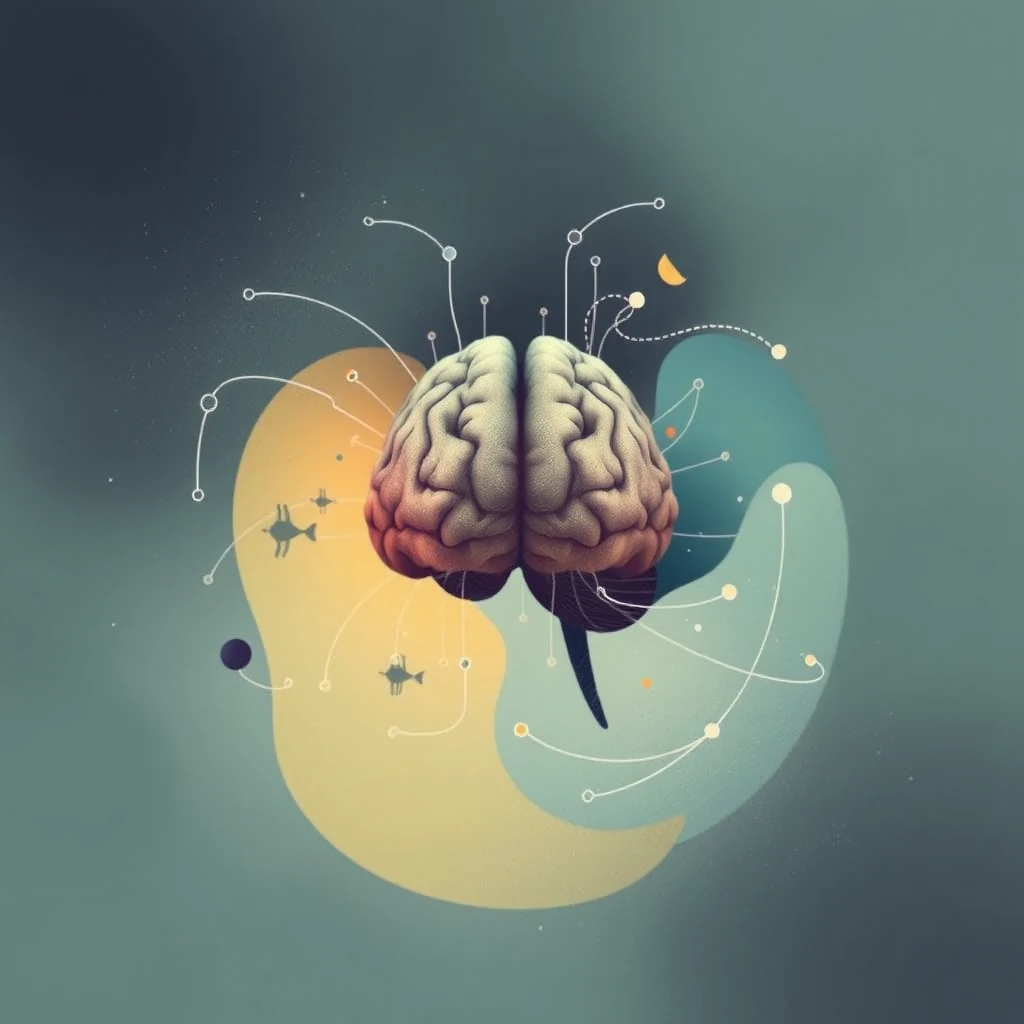 A brain with lines and shapes extending from it symbolizes predictive coding, a neuroscientific concept suggesting the brain actively predicts sensory inputs rather than passively processing them.