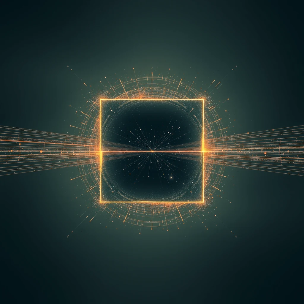 A glowing square with radiating lines and particles, symbolizing the concept of a quantum eraser experiment.